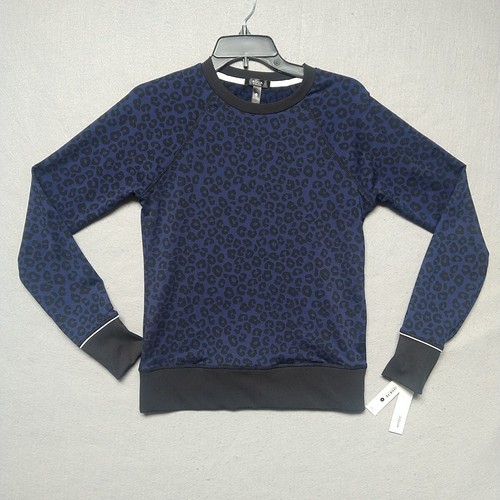 Aqua Sport Top Damen S blau schwarz Animal Print Active Stretch schick Athleisure