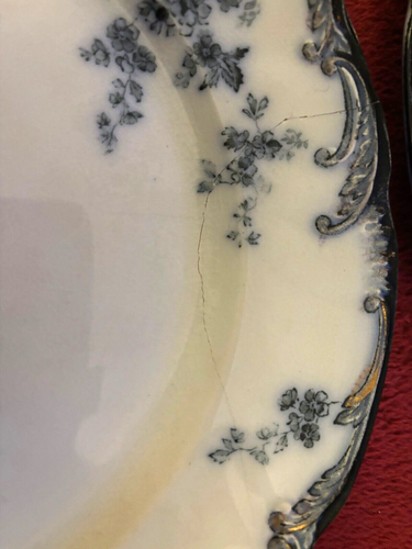 6 Ridgways Chiswick Blue/White-9 1/2” Dinner Plates (1 Crack) - Picture 4 of 5
