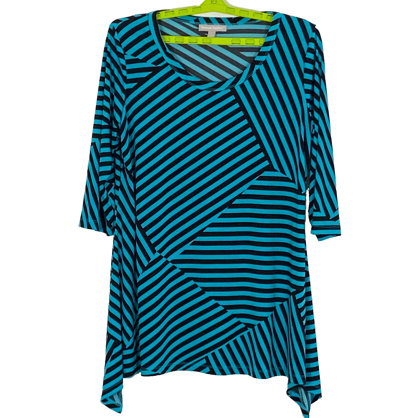 Woman Within Size 12 Small Black White Stripe Tunic 3/4 Sleeve Stretch Top  