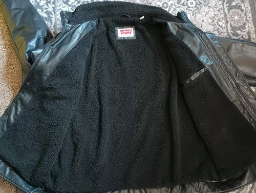 Levis Mens Faux Leather Aviator Bomber Jacket XL Black Sherpa Lined Moto Biker - 第 10/17 張圖片