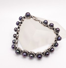 Pearl Chain Link Bracelet 7.5" Sterling Silver 925 Purple Cultured