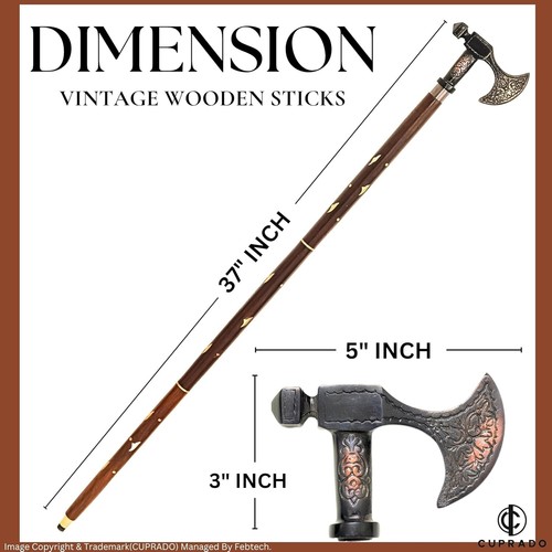 Vintage Foldable Wooden Walking Stick with Axe Handle Handcrafted Hardwood - Picture 2 of 5