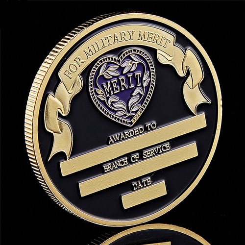 Military Commemorative Gold Plated Merits Purple Heart Challenge Coin 1782-1932 - Picture 3 of 12