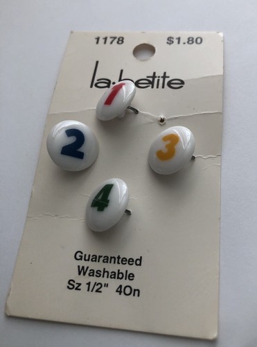 Vintage La-petite weiß 4er Set Baby Knöpfe zum Nähen, Zahlen 1,2,3,4, - Bild 2 von 2