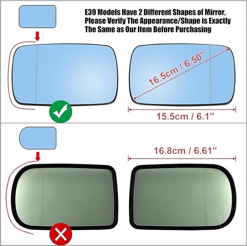Espejo de vidrio térmico para BMW Serie 3 E46 puerta lateral izquierda/derecha placa de vidrio teñido de azul - Imagen 5 de 12