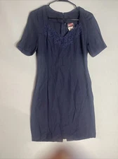 Vintage Size 3/4Hearts Womens Retro Dress 50s Vintage Navy Blue  Vtg