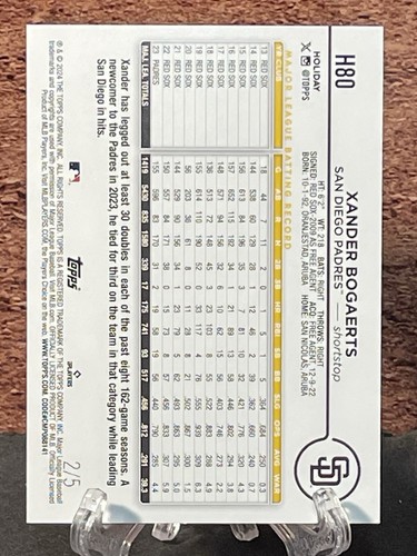 Xander Bogaerts #’d 2/5 2024 Topps Holiday Green Parallel Padres - Bild 2 von 2