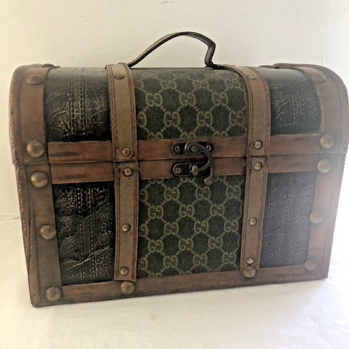 Caja pequeña retro Steampunk vintage baúl con bandas mango de madera - Imagen 4 de 20