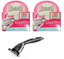 Compatible Razor + 6 Schick Quattro for Women Cartridges + Eyebrow Trimmer