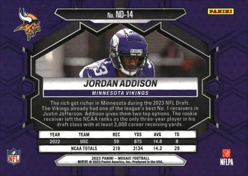 2023 Panini Mosaic #ND-14 Jordan Addison - Picture 2 of 2