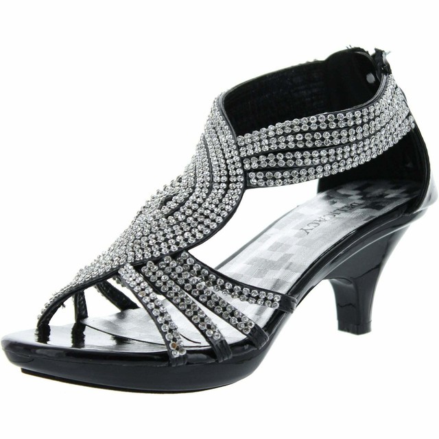 black rhinestone strappy heels