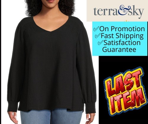 Damen schwarz Terra & Sky Crinkle Top Übergröße 0X (14W) - Bild 10 von 14