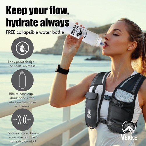 Reflective Running Vest Inc. Water Pouch, Adjustable Waist, For M & F, Size M - Picture 5 of 8