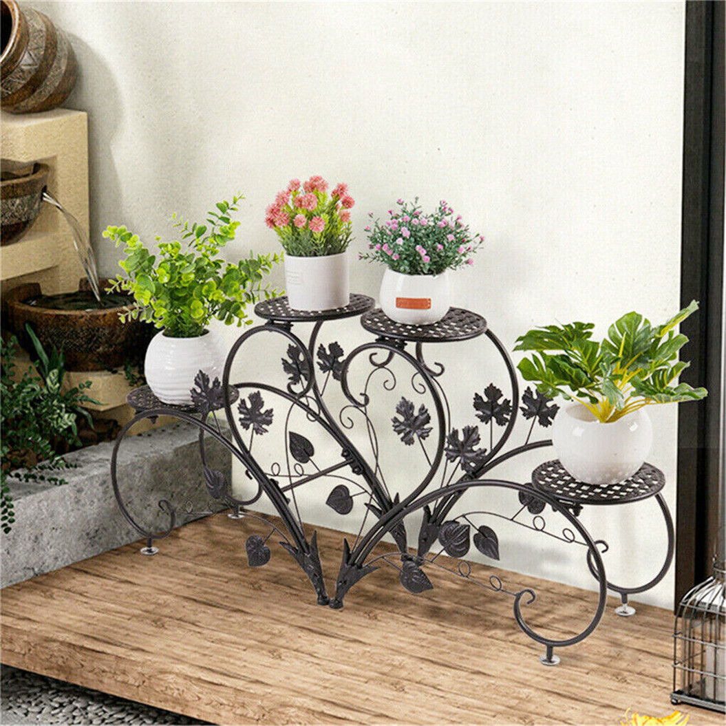 Escalera de metal decoración taburete de flores juego de 2 soporte para flores negro blanco pequeño