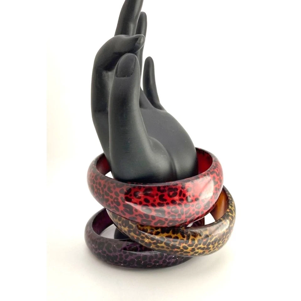 Juego de 3 brazaletes gruesos acrílicos con estampado de leopardo animal Foto 2 de 4