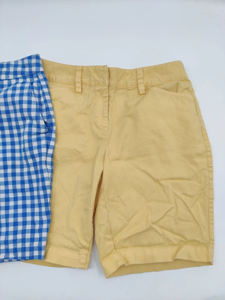 Set of 2 Lands' End Size 2P Mid-Rise Gingham Check S Blue White/Yellow Shorts - Image 3 of 4