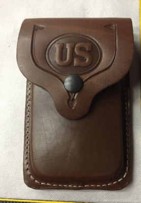FITS Single Stack 45ACP Model 1911 Tanned Leather Dual Mag Flap Pouch Stamped US