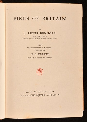 1917 Birds of économies Britain by J. Lewis Bonhote Illustrated by H. E. Dresser Sixth ...