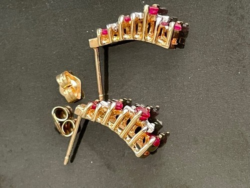 ''MAGIC GLO'' YELLOW GOLD PINK TOPAZ & DIAMOND CRESCENT EARRINGS - Picture 5 of 8