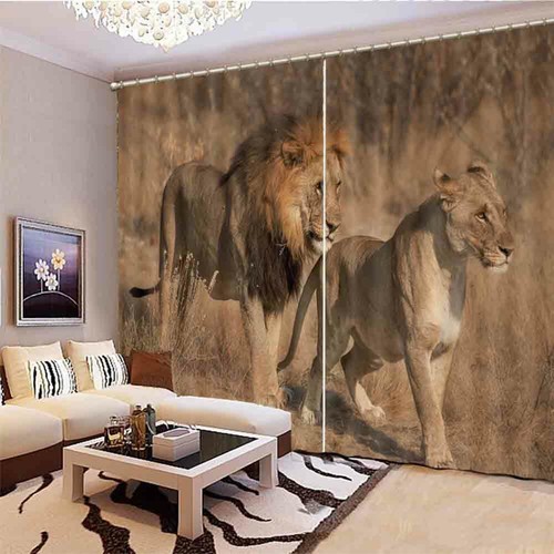 Fireball Ice Brown Lion 3D Curtain Blockout Photo Printing Curtains Drape Fabric - Picture 3 of 12