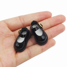 For 1/6 Blythe 1/8 BJD DOll Mini Black Glossy PU Leather Buckle Shoes 1.25 0.59"