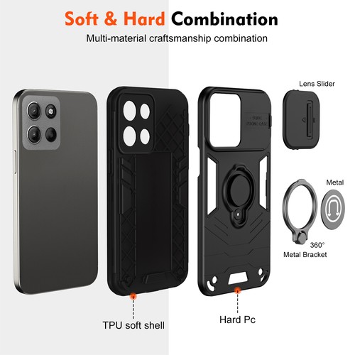 For Motorola Moto G15, Camera Slide Cover Ring Holder Magnetic Back Stand Case - Picture 21 of 25