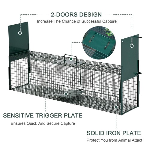 PawHut 2-Door Humane Live Trap for Small Animals, Animal Trap for Rat Mise Mink - 第 4/6 張圖片