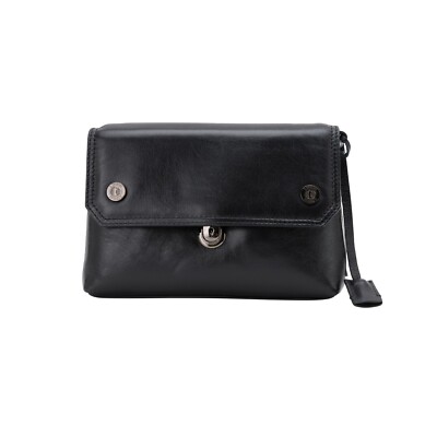 $390 Testoni Bologna Bright Black Light Calf Hand Clutch Bag Padlock with Keys