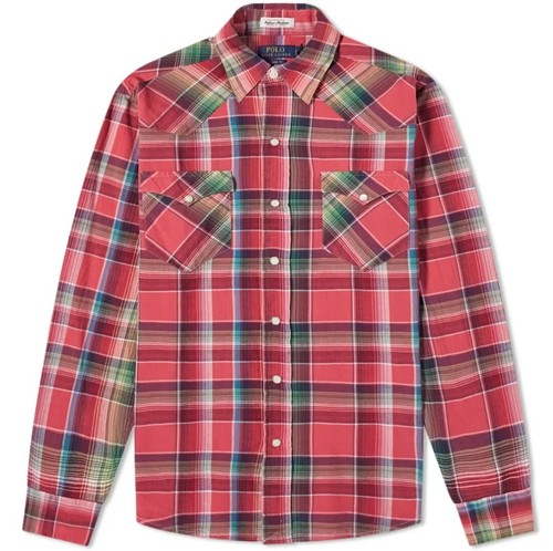 Polo Ralph Lauren Madras Check Western Shirt Snap Up Pink Blue Plaid Medium NWT