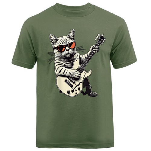 Maglietta Gatto Suona Chitarra Rock Music Band Animali Divertenti Gattino - Foto 11 di 17