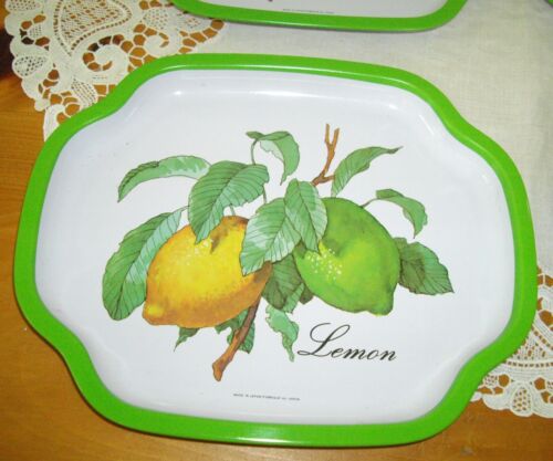 Metal Tin Trays Yellow Lemon & Green Lime ~ Set of 4 ~ - Picture 3 of 5