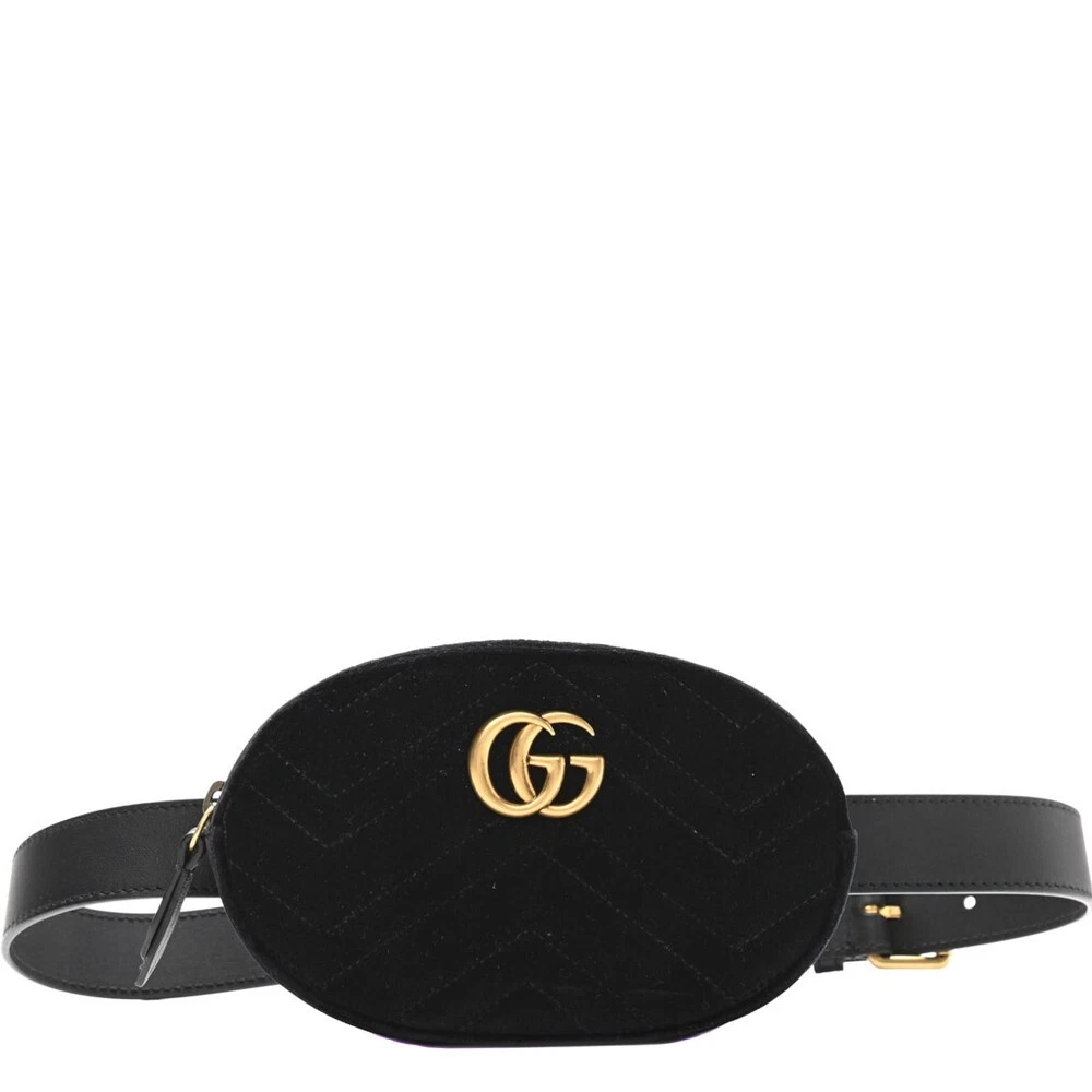 Sac ceinture taille Gucci velours noir Matelasse GG Marmont 85 34