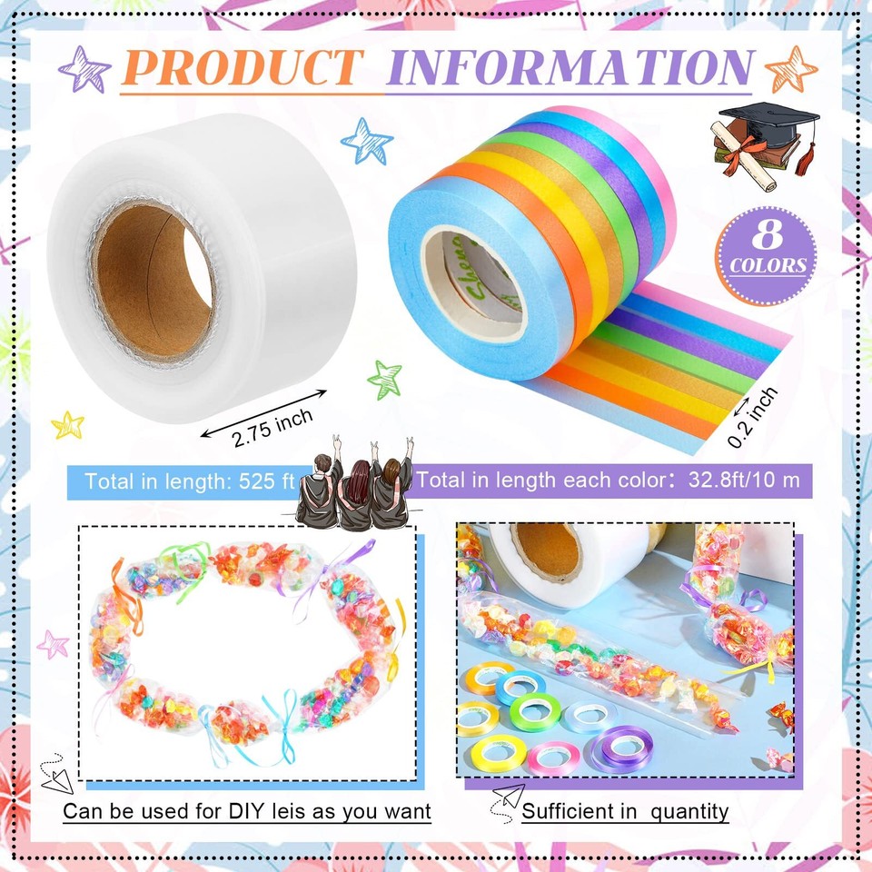 9 Pcs Grad Candy Lei Making Kit 524 Ft Plastic Candy Lei Tubing Clear