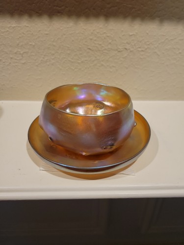 L. C. Tiffany Favrile Art Glass Pig Tail Bowl & Saucer Set - Picture 2 of 17