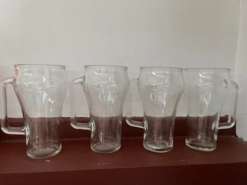 Libbey of Canada 4 pc Vintage  Coca Cola Clear Glass Soda Mugs Cups !!