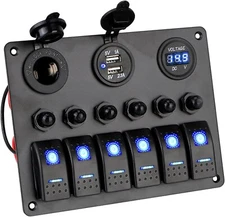 Marine 6 Gang Rocker Switch Panel Flush Toggle Buttons Cigarette USB Boat IP65