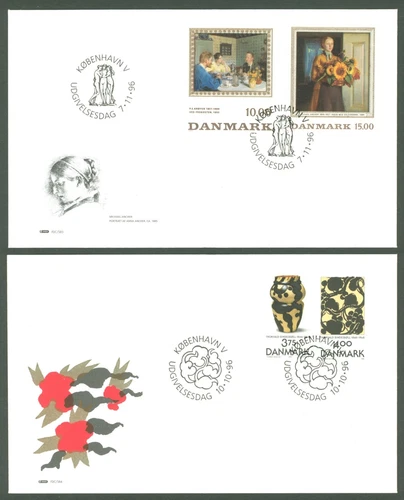 Denmark U54 2 FDC 1996 Art Painting P S Kroyer M Ancher - Design Th Bindesboll