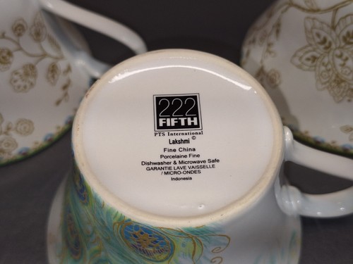 3 Pc 222 Fifth Peacock Garden Porcelain Coffee/ TeaMugs 2 & 3/4" Tall Excellent! - Picture 9 of 14