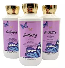 Bath  Body Works LOT 3 Butterfly Body Wash Shower Gel Vitamin B5 Vanilla 10 oz