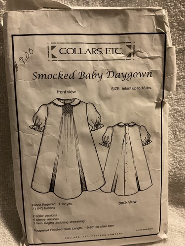 Collars, Etc. Smocked Baby Daygown Pattern Infant up to 18 pounds