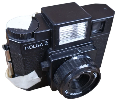 Holga 120FN Medium Format Film Camera – Built‑In Flash, Taped for Light Leaks