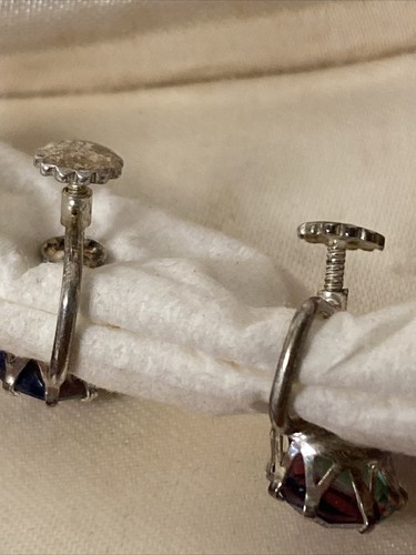 Vintage Echt 835 Silber Feinste Rheinkiesel Rainbow Crystal Ear Rings Orig Box - Picture 7 of 9