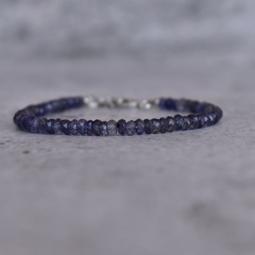 A+ Natural Blue Iolite 3-4MM Faceted Rondelle Gemstone Beads Women Bracelet 6-8" - Picture 1 of 8