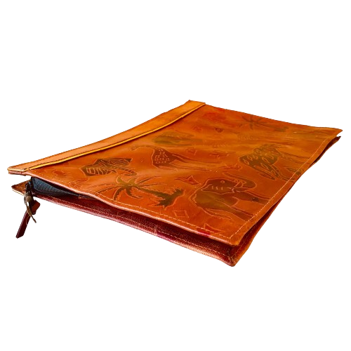 Vintage Clutch Handtasche Echtleder verziert Indien Elefanten Giraffe Tiger - Bild 11 von 14