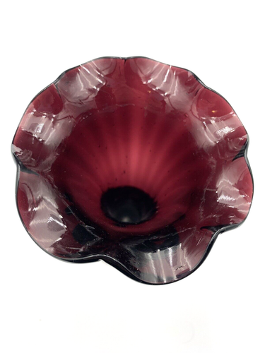 Mundgeblasene tief lila/Pflaume Rüschen Top Vase, Rippenoptik, dickes Glas, 8" hoch - Bild 12 von 12
