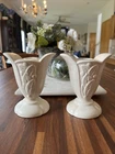 Red Wing Art Pottery Candle Holders Pair #971 Off White Matte USA Set Of 2