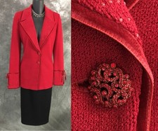 BEAUTIFUL St John evening knit jacket red rhinestones embellished blazer size 2