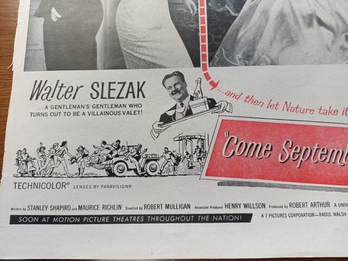 1961 Come September Gina Lollobrigida Rock Hudson Sandra Dee Vintage Print Ad - Picture 5 of 5