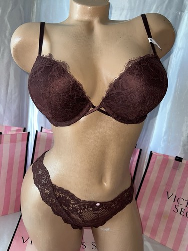 Victoria's Secret Bombshell Bra & Thong Adds 2 Cups 32C Small Chocolate Brown - Picture 3 of 6