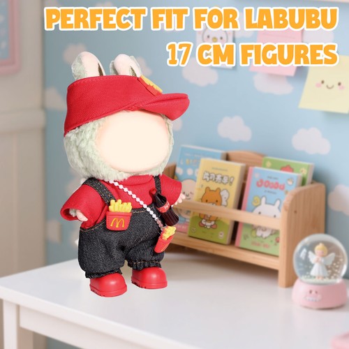 (SIN MUÑECA) HÁGALO USTED MISMO Juego de ropa hecho a mano para 1,2,3 LABUBU Juego de ropa rojo felpa 17 cm - Imagen 7 de 8